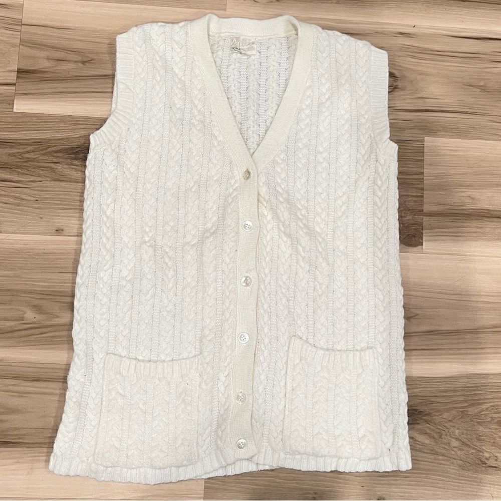 Vintage Ivory Cable Knit Vest Women’s Medium